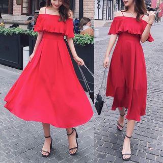 Spaghetti-strap Ruffled Flare Dress