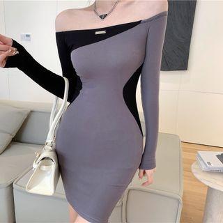 Off-shoulder Two-tone Bodycon Dress