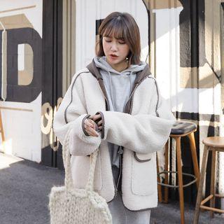 Contrast-trim Faux-fur Hoodie