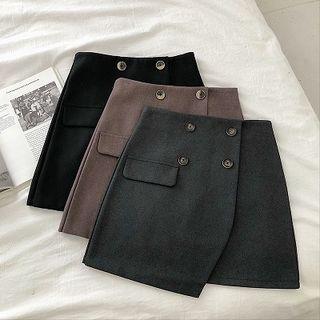 Double-breasted Asymmetric High-waist A-line Skirt