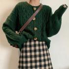 Cable Knit Cardigan / Plaid A-line Skirt