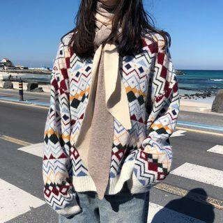 Color Block Argyle Sweater White - One Size