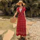 Set: Patterned V-neck Short-sleeve Maxi Sundress + Bandeau
