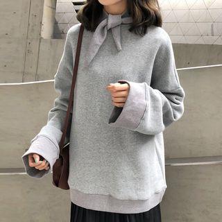 Tie-neck Pullover / Midi Accordion Pleat Skirt