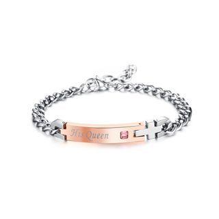 Fashion Elegant Rose Gold Geometric Rectangular 316l Stainless Steel Bracelet With Pink Cubic Zirconia Silver - One Size