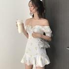 Off-shoulder Printed Mini Chiffon Dress