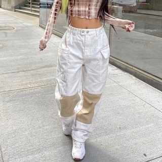 Paneled Denim Cargo Pants