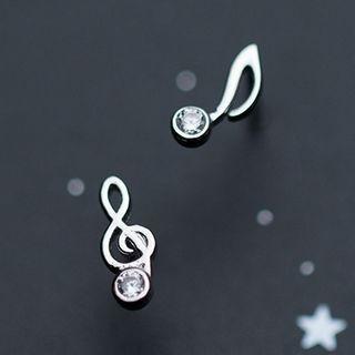 Rhinestone Note Asymmetric Stud Earring