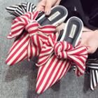 Striped Bow-accent Slide Sandals