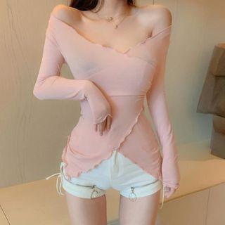 Asymmetric Frilled Trim Off-shoulder Top