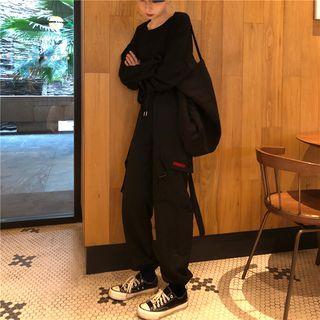 Lettering Loose-fit Pants Black - One Size