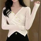 V-neck Button-up Cropped Top