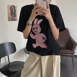 Rabbit Printed Short-sleeve T-shirt Black - One Size