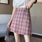 Plaid Split A-line Skirt