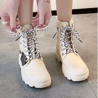 Platform Lace Up Lettering Print Boots