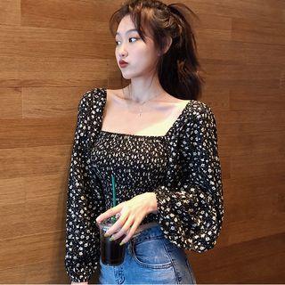 Square-neck Floral Blouse As Shown In Figure - One Size