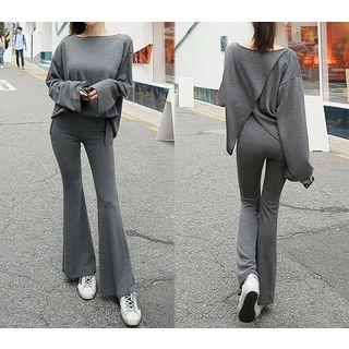 Set: Slit Back Pullover + Bell-bottom Pants