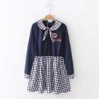 Mock Two-piece Long-sleeve Gingham Panel Mini A-line Dress