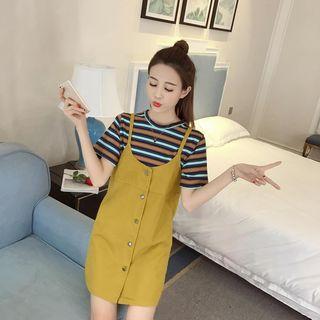 Set: Stripe Short-sleeve T-shirt + Spaghetti Strap Minidress