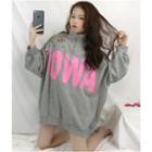 Long-sleeve Lettering Cut Out Oversized Pullover