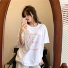 Short Sleeve Bear Print Loose-fit T-shirt White - One Size