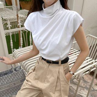 Mock-neck Cap-sleeve Draped Top