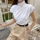 Mock-neck Cap-sleeve Draped Top
