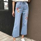 Embroidered Side-slit Boot-cut Jeans