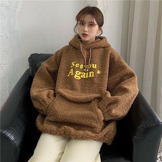 Lettering Faux-shearling Hoodie