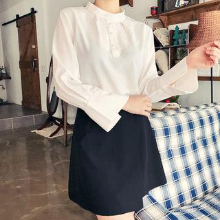 Mandarin-collar Crepe Blouse