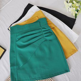 Plain Asymmetrical High-waist A-line Skirt
