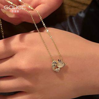 Fox Faux Cat Eye Stone Pendant Alloy Necklace Silver - One Size