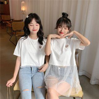 Printed Mesh Panel Short-sleeve T-shirt