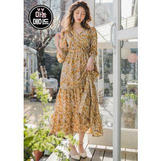 Gathered-waist Tiered Floral Maxi Dress