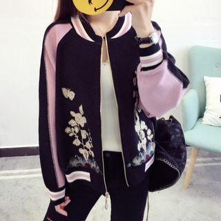 Floral Embroidered Knit Bomber Jacket