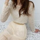 Pointelle Crop Summer Sweater Cream - One Size