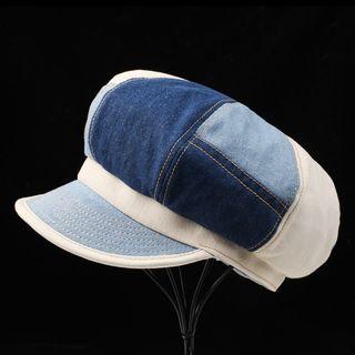Denim Panel Newsboy Cap Light Blue & Dark Blue - M