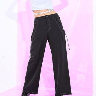 Eco-friendly High-waist Lace-up Wide Leg Pants