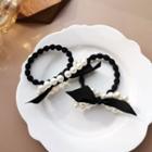 Bow Faux Pearl Hair Tie 1 Pc - Hair Tie - Black - One Size