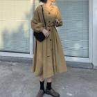 Long-sleeve Button-up Midi Dress Khaki - One Size
