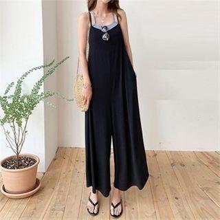 Spaghetti-strap Wide-leg Jumpsuit Black - One Size