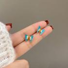 Butterfly Alloy Earring 1 Pair - Gold & Blue & Beige - One Size