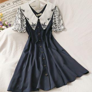 Embroidered-panel V-neck Shirtdress