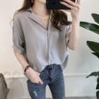 Elbow-sleeve Lace-trim Shirt