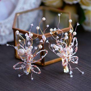 Butterfly Bridal Headband / Faux Pearl Hair Clip / Drop Clip-on Earring