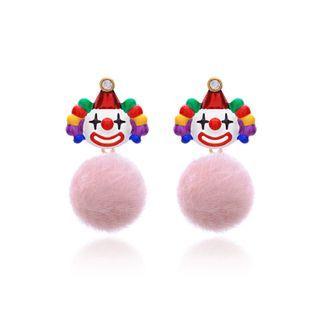 Fashion Personality Plated Gold Enamel Clown Cubic Zirconia Pink Hair Ball Earrings Golden - One Size