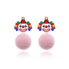 Fashion Personality Plated Gold Enamel Clown Cubic Zirconia Pink Hair Ball Earrings Golden - One Size