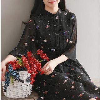 Planet Print 3/4 Sleeve Chiffon Dress