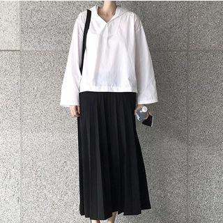 Long-sleeve Hooded Top White - One Size