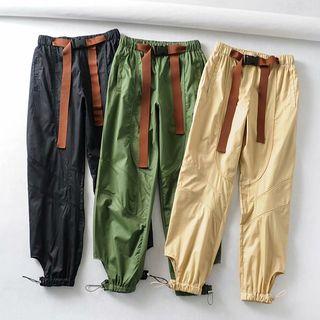 Buckled Waist Gather-cuff Cargo Pants